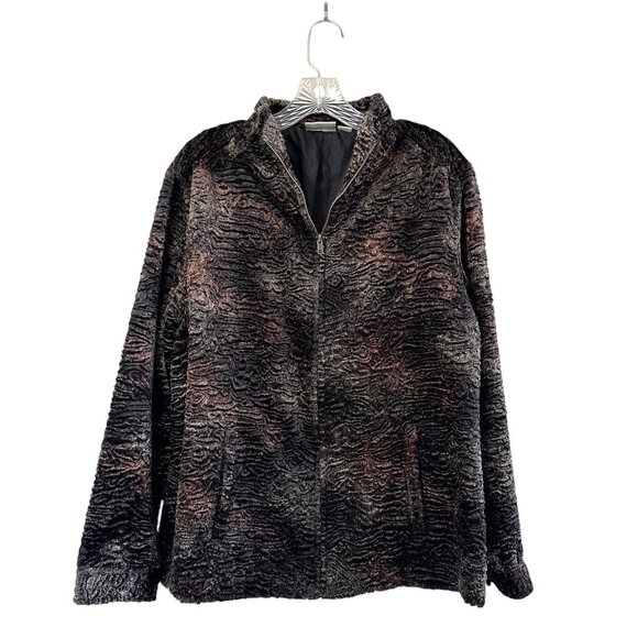 Chico's Faux Fur Velvet Plush Silk Lined Zip Up Mob Wife Jacket - Picture 1 of 14